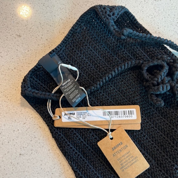 Skims Crochet Handkerchief Swim Top In Onyx Black XXS Bikini Top Kim Kardashian - Picture 2 of 4